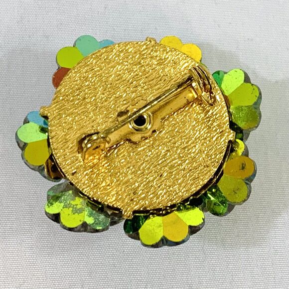 Vtg Watermelon Rivoli Purple Green AB Crystal Flower Cut Bead Cluster Brooch Pin - Picture 4 of 6